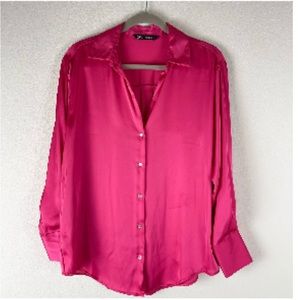 Zara button down hot pink blouse